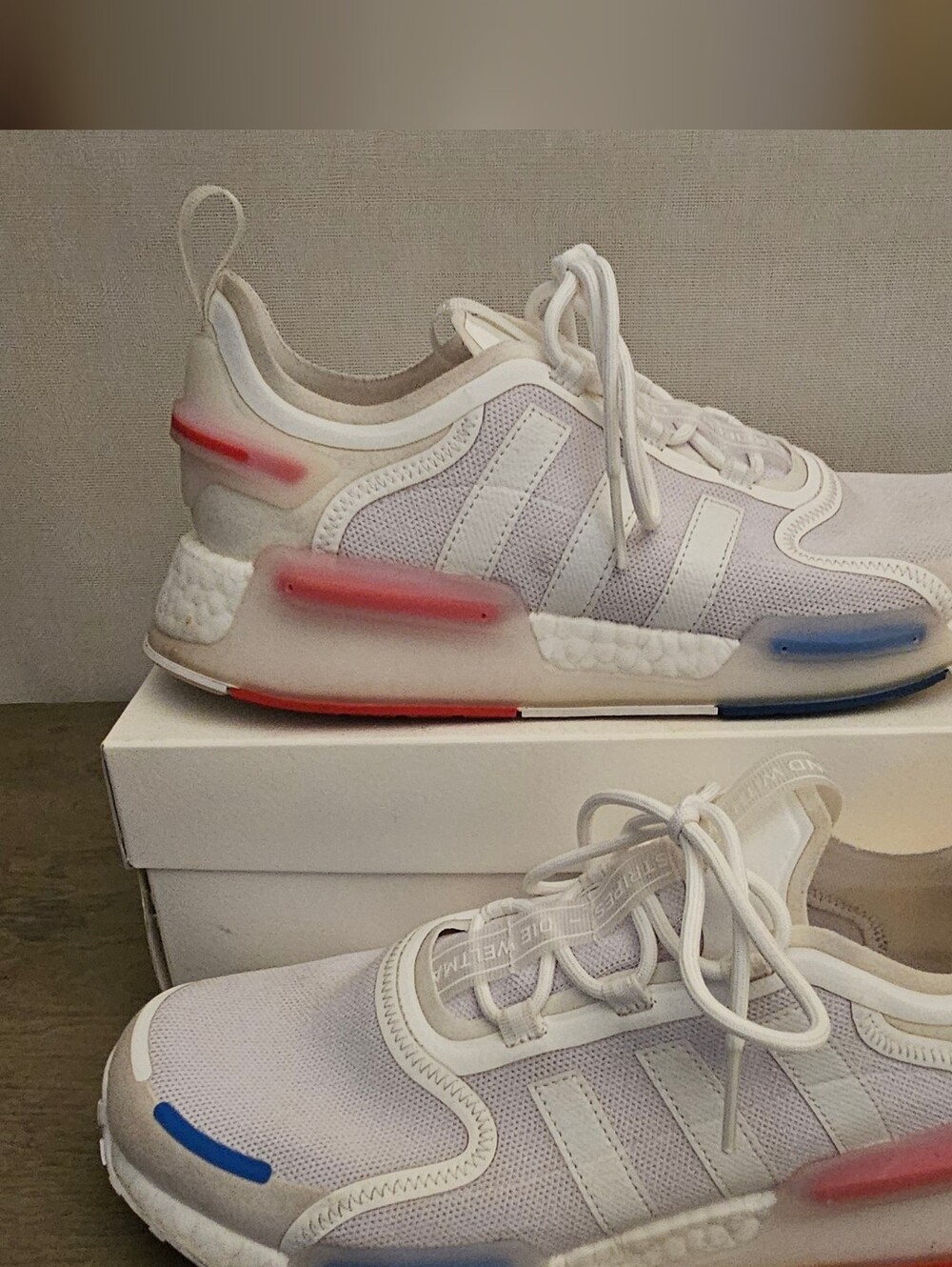 Adidas NMD Sneakers- White, Red & Blue Accents